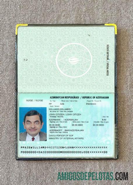 Aparência fotográfica da versão 2 do passaporte do Azerbaijão exemplo